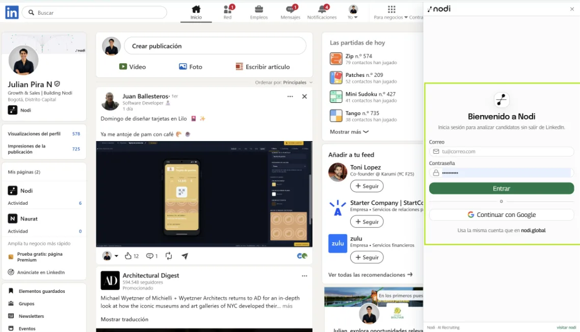 Inicio de sesión en la extensión de Nodi