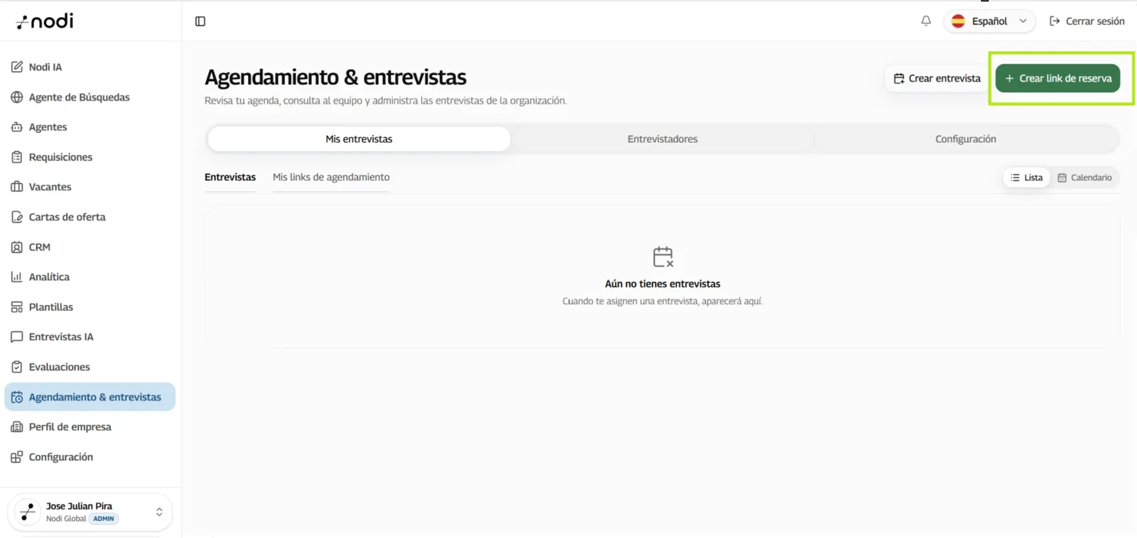 Botón Crear link de reserva