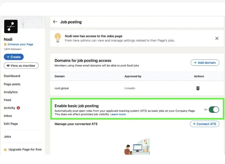 Interruptor Enable basic job posting activado